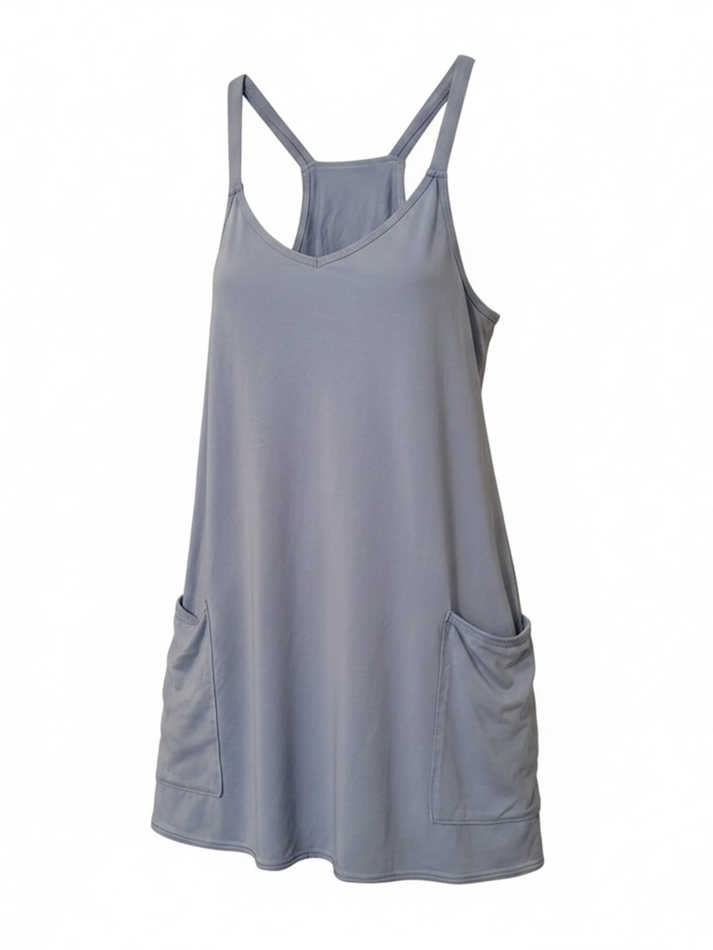 Light Blue Athleisure Romper Built In Shorts Racerback Pockets Size M - Picture 4 of 6